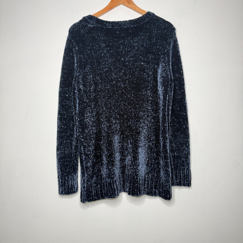 Orvis Women Large Navy Blue Chenille Crew Neck Long Sleeve Plush Cozy Sweater - Picture 2 of 10